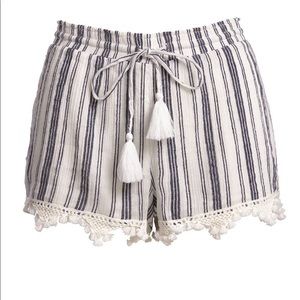 Joie Blue Striped Tassel Crochet Cotton Shorts
